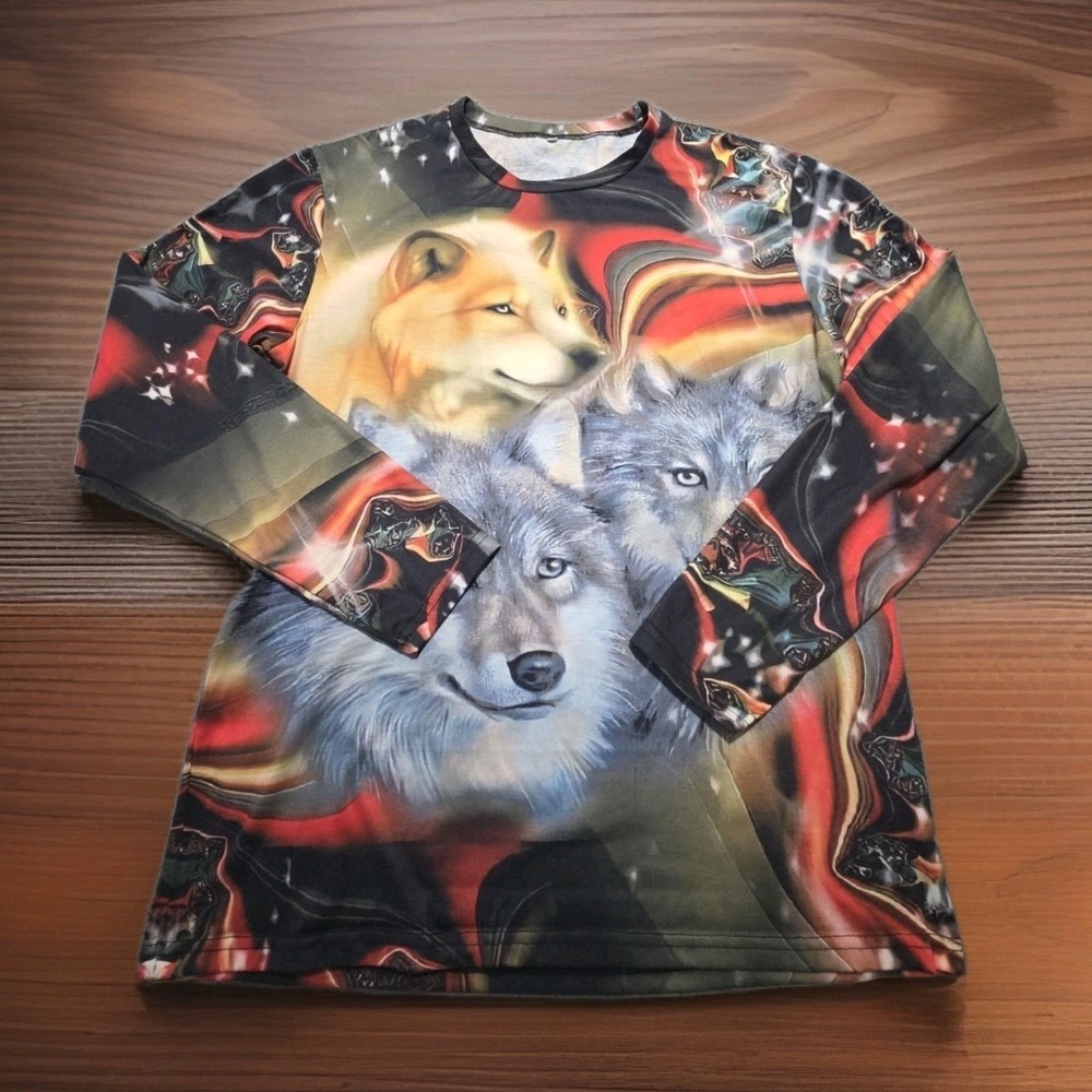 Howling Wolf Long Sleeve T Womens Size Medium Screen Print Alaskan Wolf Dogs